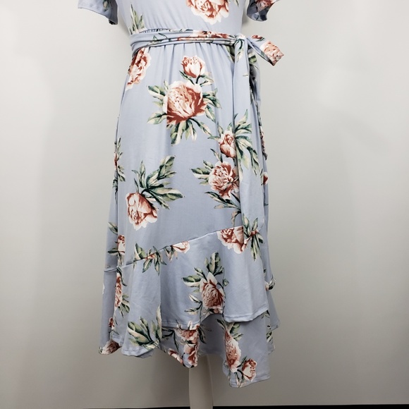 Womens soft stretchy floral modest faux wrap dress - Picture 4 of 8